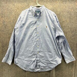Vintage Ralph Lauren Shirt Mens 17 Blue Button Down Oxford OCBD Dress Classic